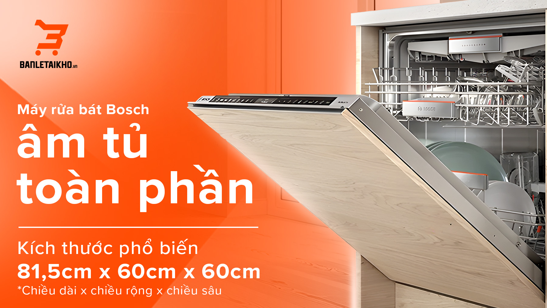 Tìm hiểu kích thước máy rửa bát Bosch chi tiết nhất 2025 3 Máy rửa bát Bosch âm tủ toàn phần sang trọng và tối giản