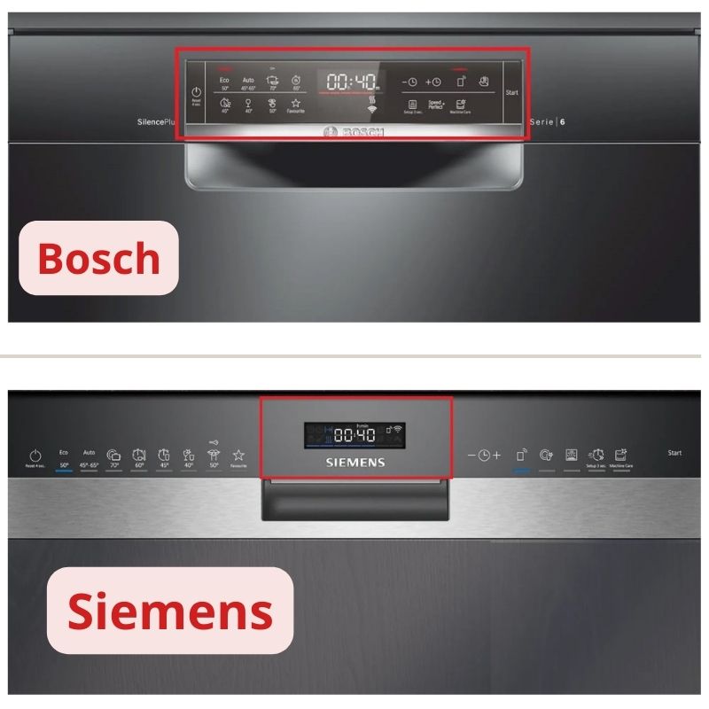 So sánh máy rửa bát Bosch và Siemens chi tiết. Nên chọn hãng nào? 3 Thiết kế khác biệt trên màn hình hiển thị máy rửa bát Bosch và Siemens