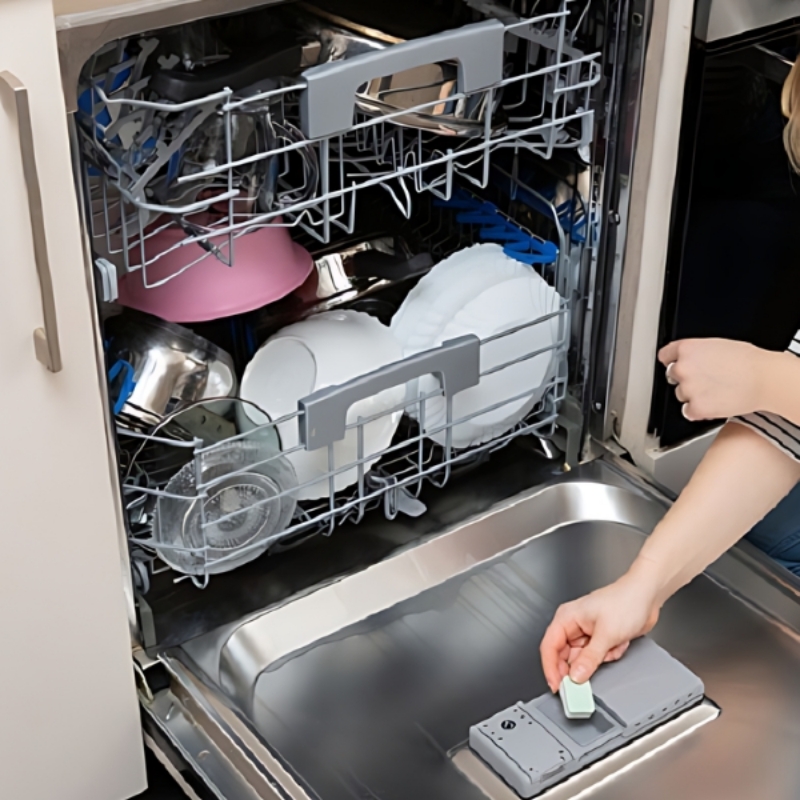 Hướng dẫn cách đổ muối vào máy rửa bát Bosch chi tiết nhất 8 Lắp khay và vận hành máy rửa bát như bình thường