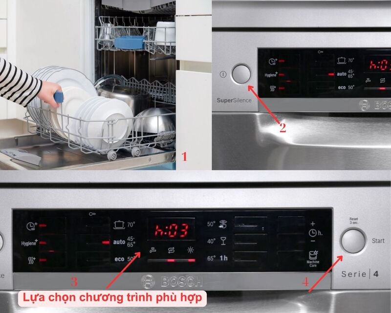 Hướng dẫn sử dụng máy rửa bát Bosch sms46mi05e chi tiết nhất 2 Cài đặt chương trình rửa cho máy