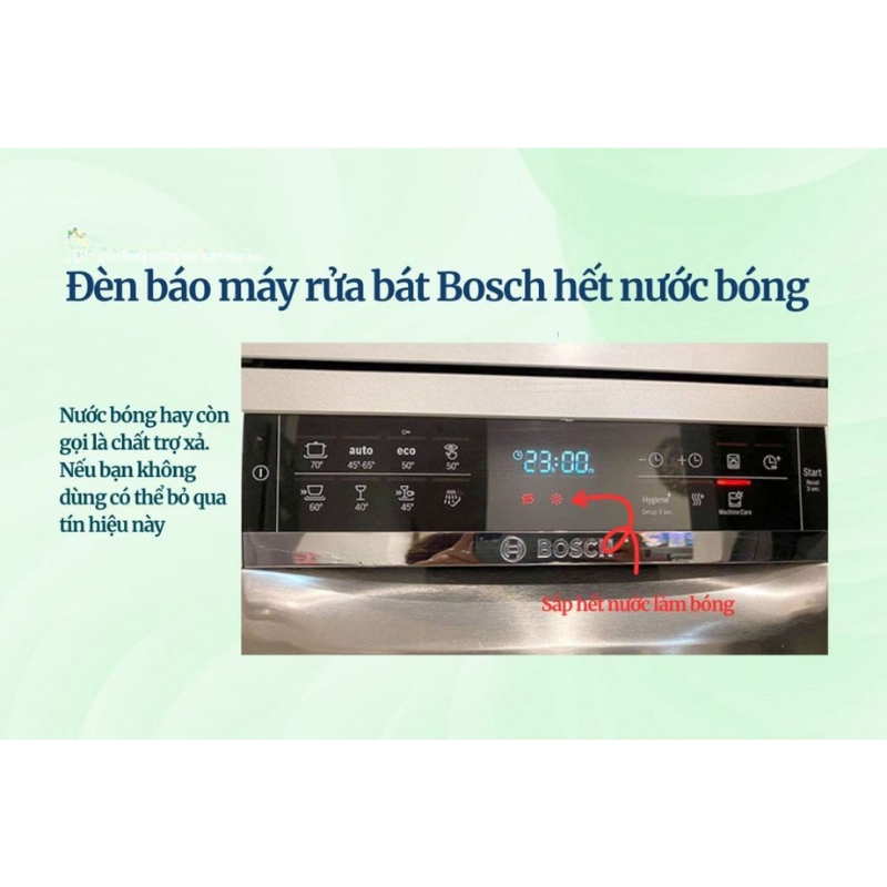Ý nghĩa các ký hiệu trên máy rửa bát Bosch 2025 mới nhất 2 Khi biểu tượng bông tuyết trên bảng điều khiển sáng lên, máy rửa bát Bosch đang báo hiệu lượng chất trợ xả (nước bóng) sắp hết