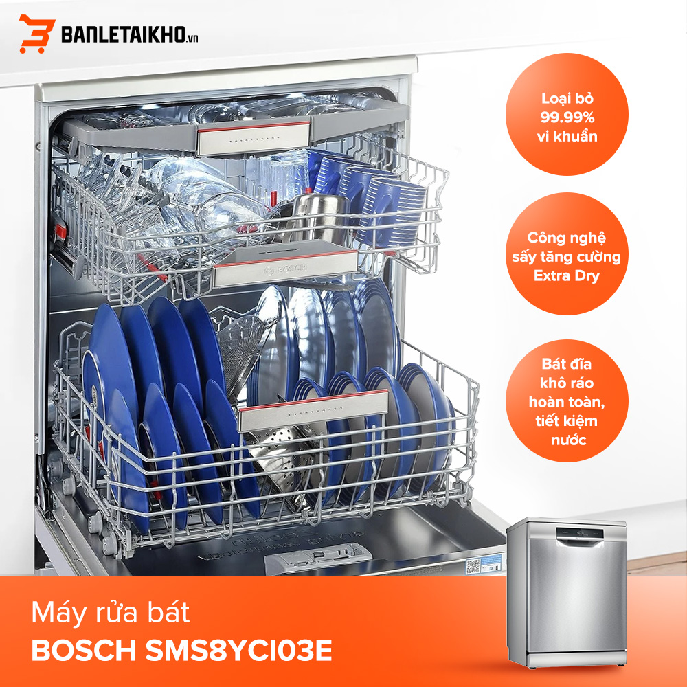 Tìm hiểu các chức năng sấy của máy rửa bát Bosch mới nhất 8 Máy rửa bát Bosch SMS8YCI03E đảm bảo bát đĩa luôn khô ráo hoàn toàn