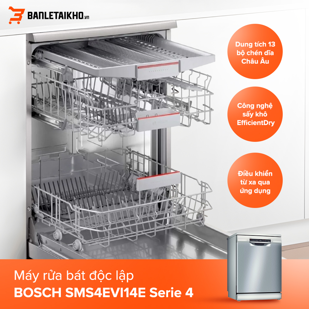Tìm hiểu các chức năng sấy của máy rửa bát Bosch mới nhất 9 Máy rửa bát độc lập BOSCH SMS4EVI14E Serie 4 có 6 chương trình rửa