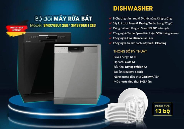 Máy rửa bát Eurosun có tốt không? Review chi tiết về máy rửa bát Eurosun 9 Máy rửa bát SMS78EU12EB model cao cấp của thương hiệu Eurosun