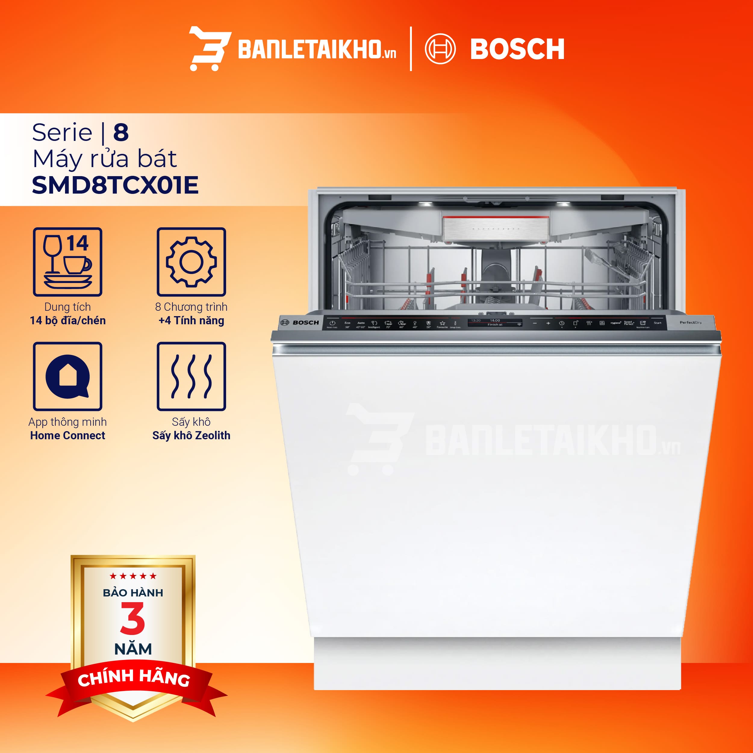 Máy rửa bát âm tủ Bosch SMD8TCX01E Serie 8