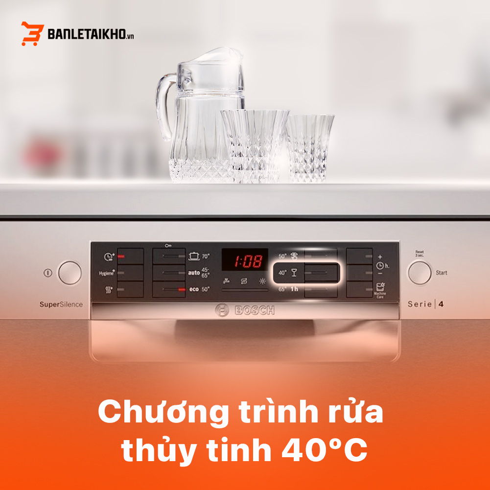 Glass 40ºC bảo vệ các dụng cụ bằng thủy tinh khi rửa bằng máy rửa bát Bosch SMS46MI05E