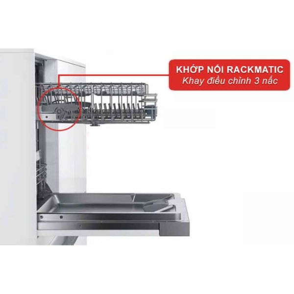 Hệ thống RackMatic linh hoạt với 3 nấc điều chỉnh độ cao giúp bạn dễ dàng sắp xếp chén dĩa