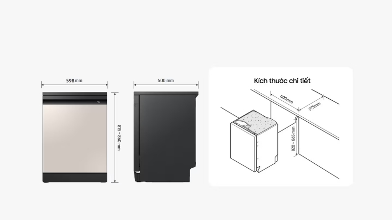 Kích thước gọn gàng của Samsung Bespoke DW60CB750FAPSV 
