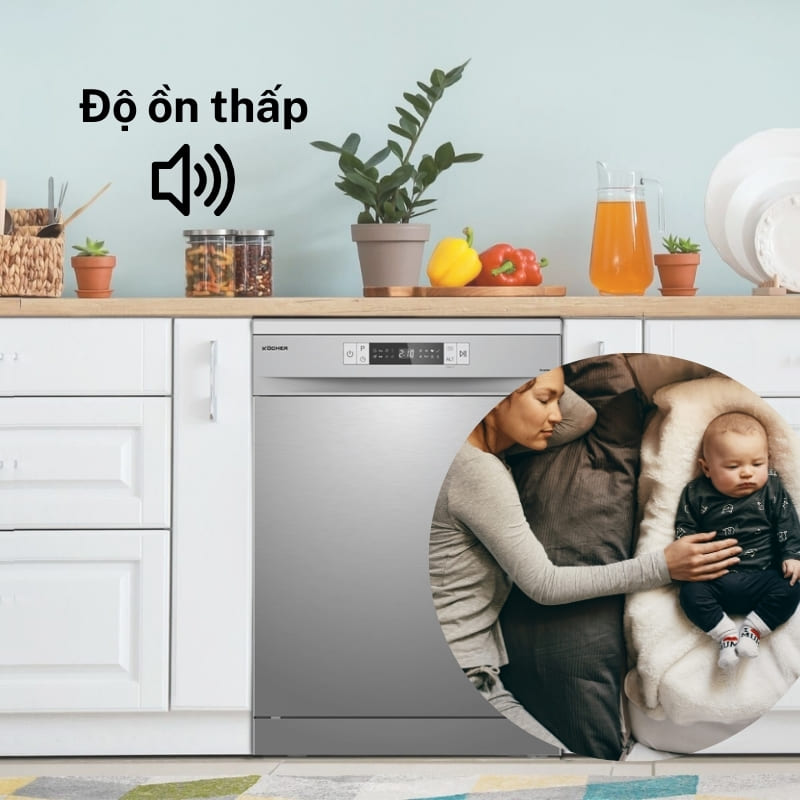 Máy rửa bát Kocher KDEU-8835SE hoạt động êm ái, độ ồn thấp