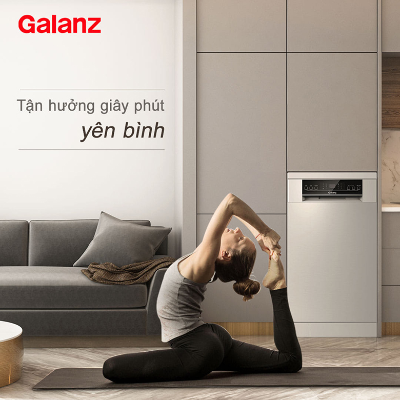 Máy rửa bát Độc lập Galanz W45A3A401S-0E1(B) vận hành với công suất mạnh mẽ, hoạt động êm ái