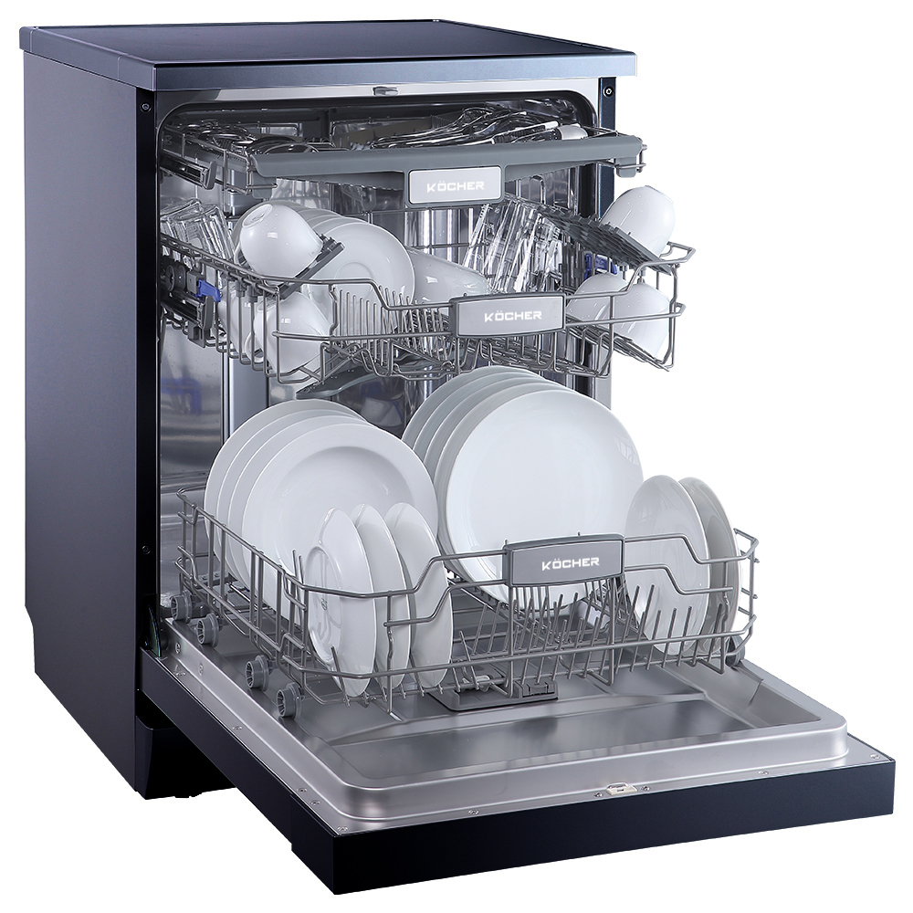 Bên trong máy rửa bát Kocher KDEU-8838BL 8 bộ là các ngăn chứa tiện lợi và có thể điều chỉnh