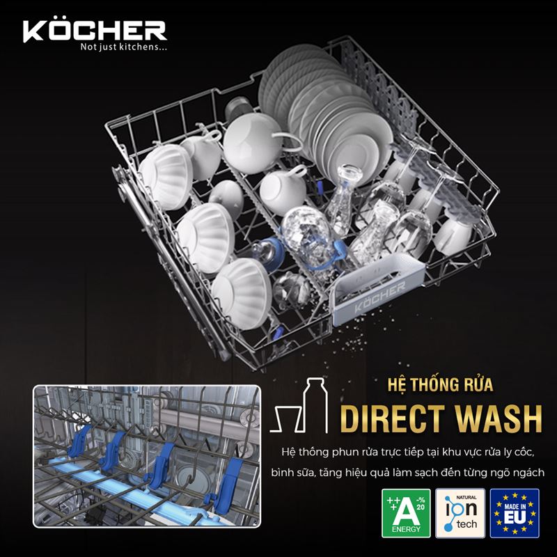 Hệ thống khay rửa của máy Kocher KDEU-8855S7 SERIES 7 rộng rãi và linh hoạt, tối ưu không gian