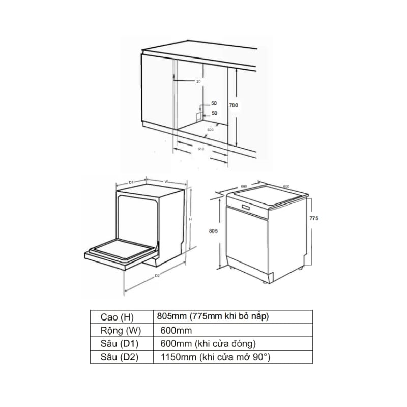 Máy rửa bát Độc Lập Fujishan FJVN12-S06TF 12 Bộ